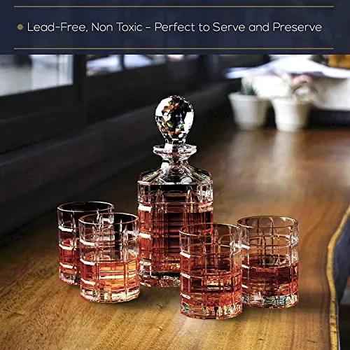 Regal Trunk & Co. Whiskey Decanter Sets 4 Square Engraved Tumblers Whisky Decanter Clear