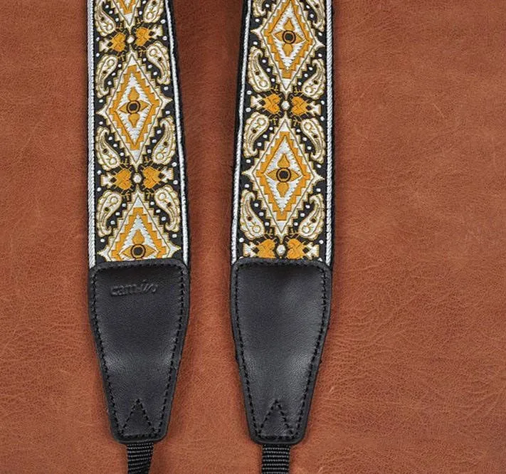 Retro Flower Handmade Leather Camera Strap Black 8461