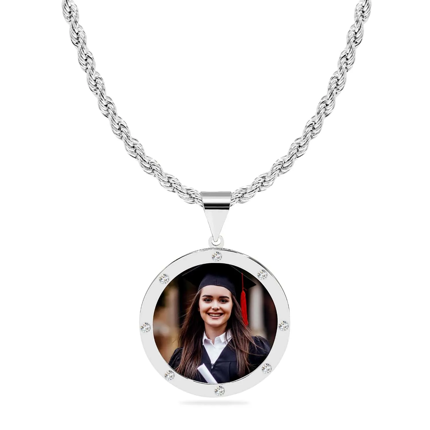 Round Photo Pendant with Zirconia