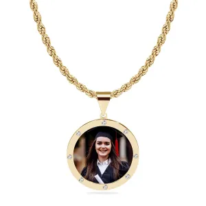 Round Photo Pendant with Zirconia