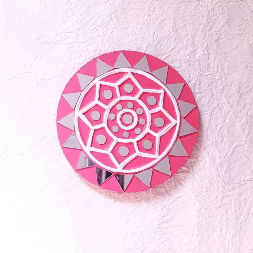 Round Pink Handcrafted Mud & Mirror Work Wall Art (Set of 2)