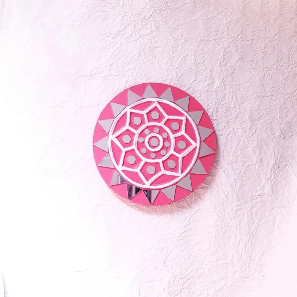 Round Pink Handcrafted Mud & Mirror Work Wall Art (Set of 2)