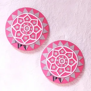 Round Pink Handcrafted Mud & Mirror Work Wall Art (Set of 2)