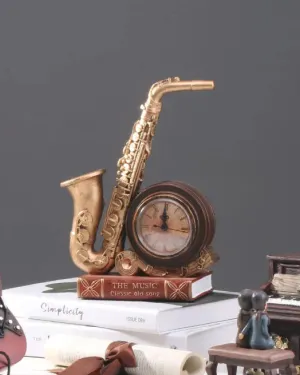 'Saxophone With Clock' Placed On Book Stand