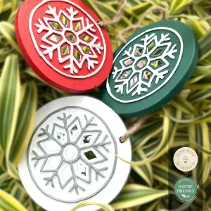 Snowflakes Mud & Mirror Handcrafted Lippan Christmas Tree Ornaments (Set of 3)