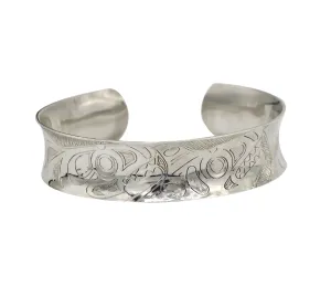 Spirit of the Killer Whales - Hand Engraved Sterling Silver Cuff Bracelet