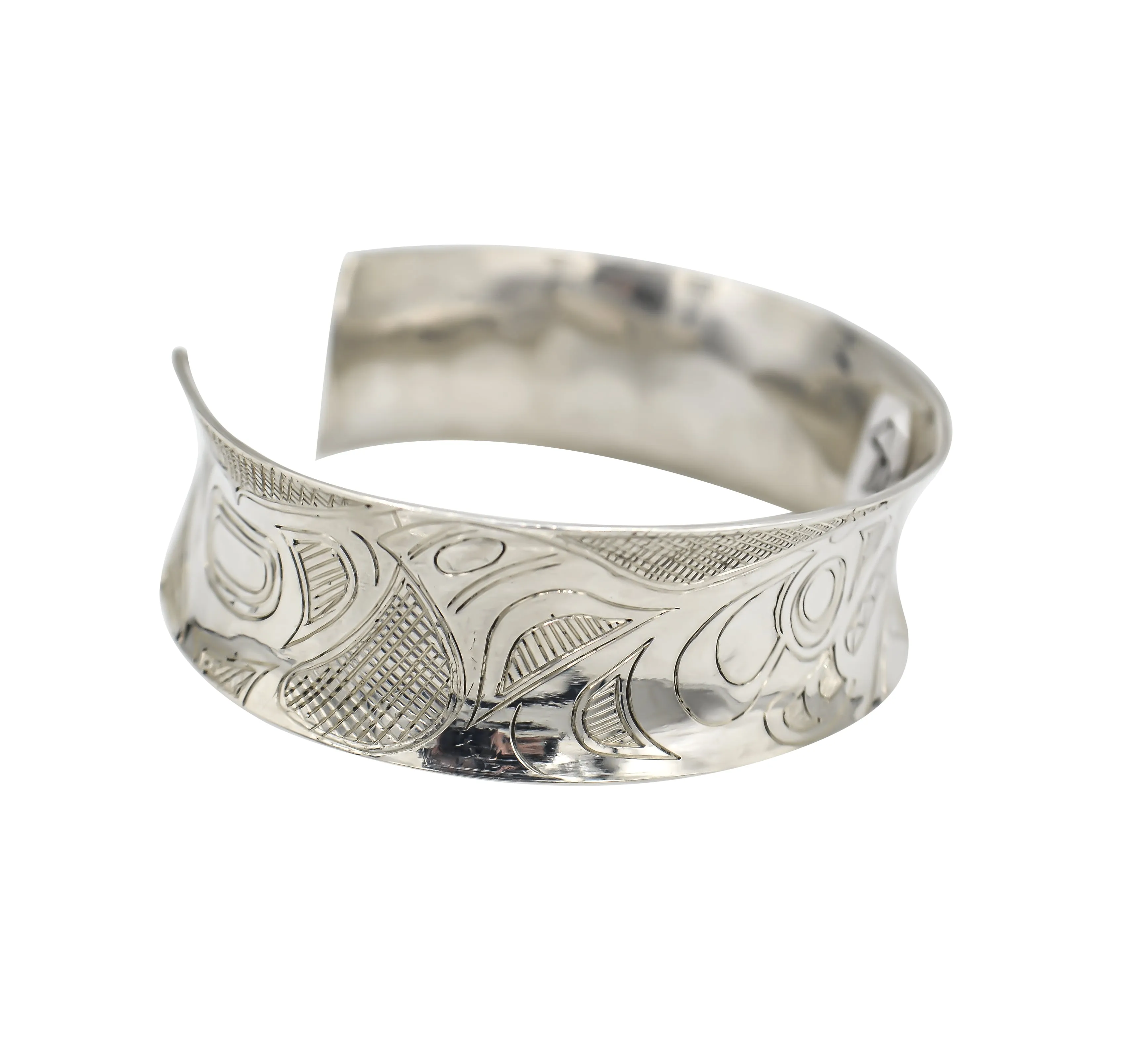 Spirit of the Killer Whales - Hand Engraved Sterling Silver Cuff Bracelet