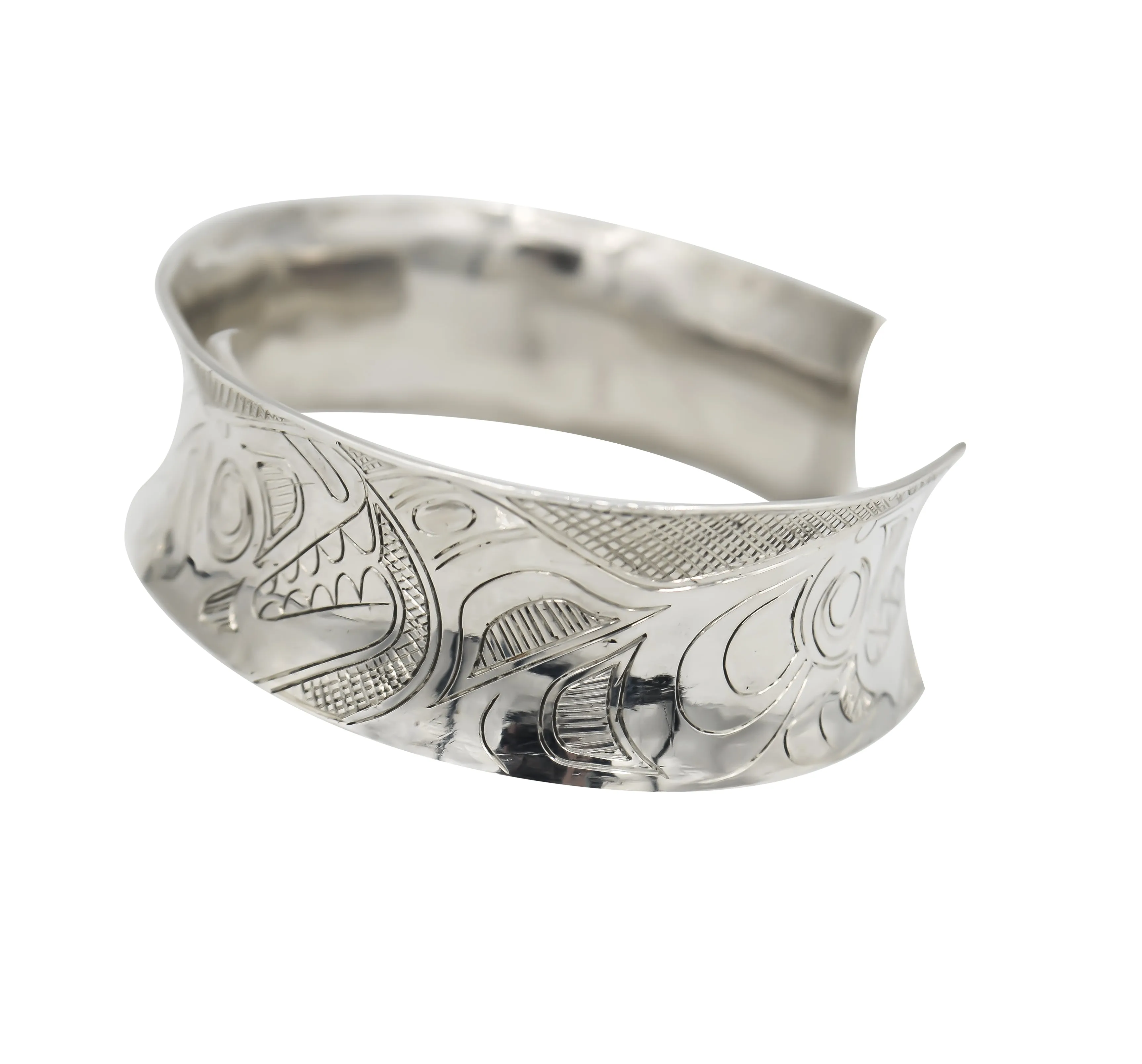Spirit of the Killer Whales - Hand Engraved Sterling Silver Cuff Bracelet