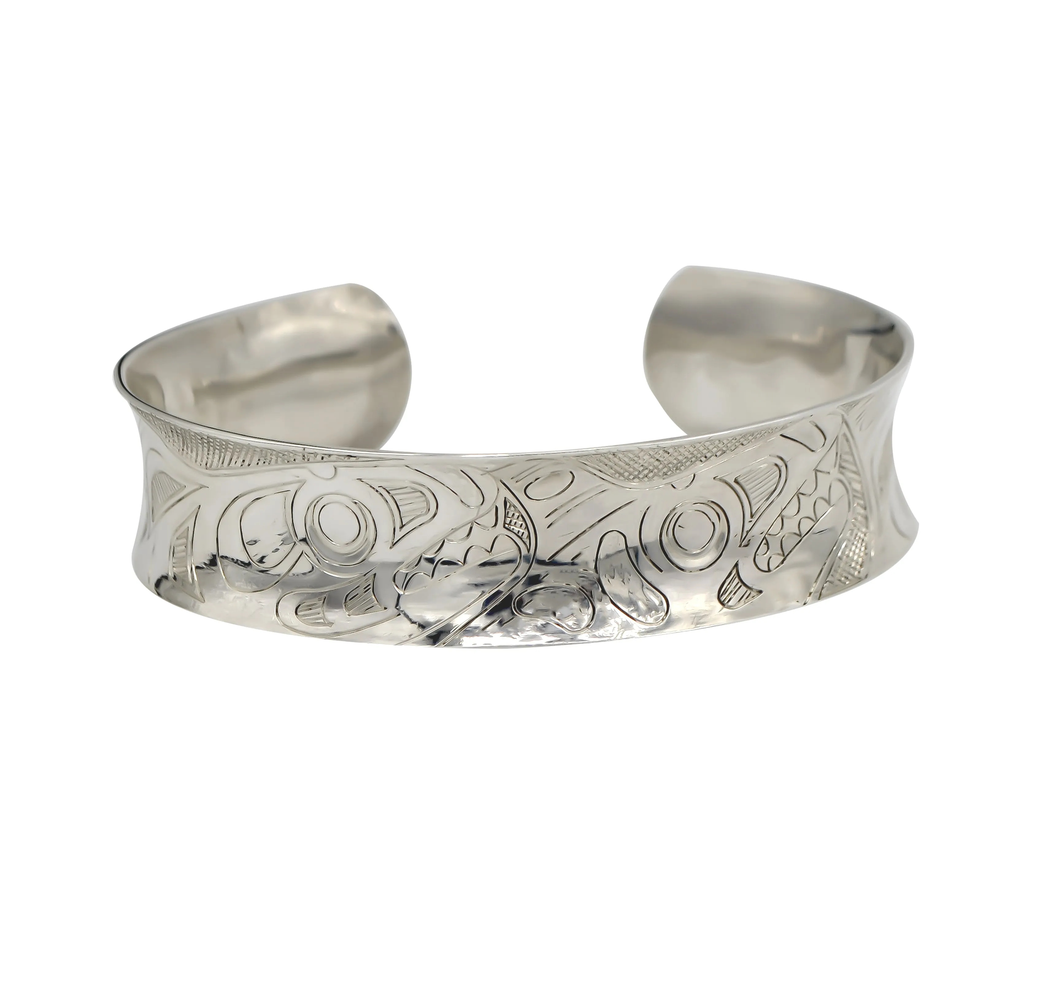 Spirit of the Killer Whales - Hand Engraved Sterling Silver Cuff Bracelet
