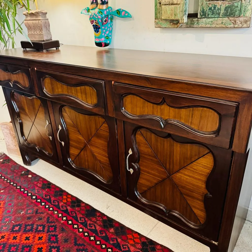 Teak Panels Wooden  Sideboard with Brass Fittings and Drawers : Shiza 2