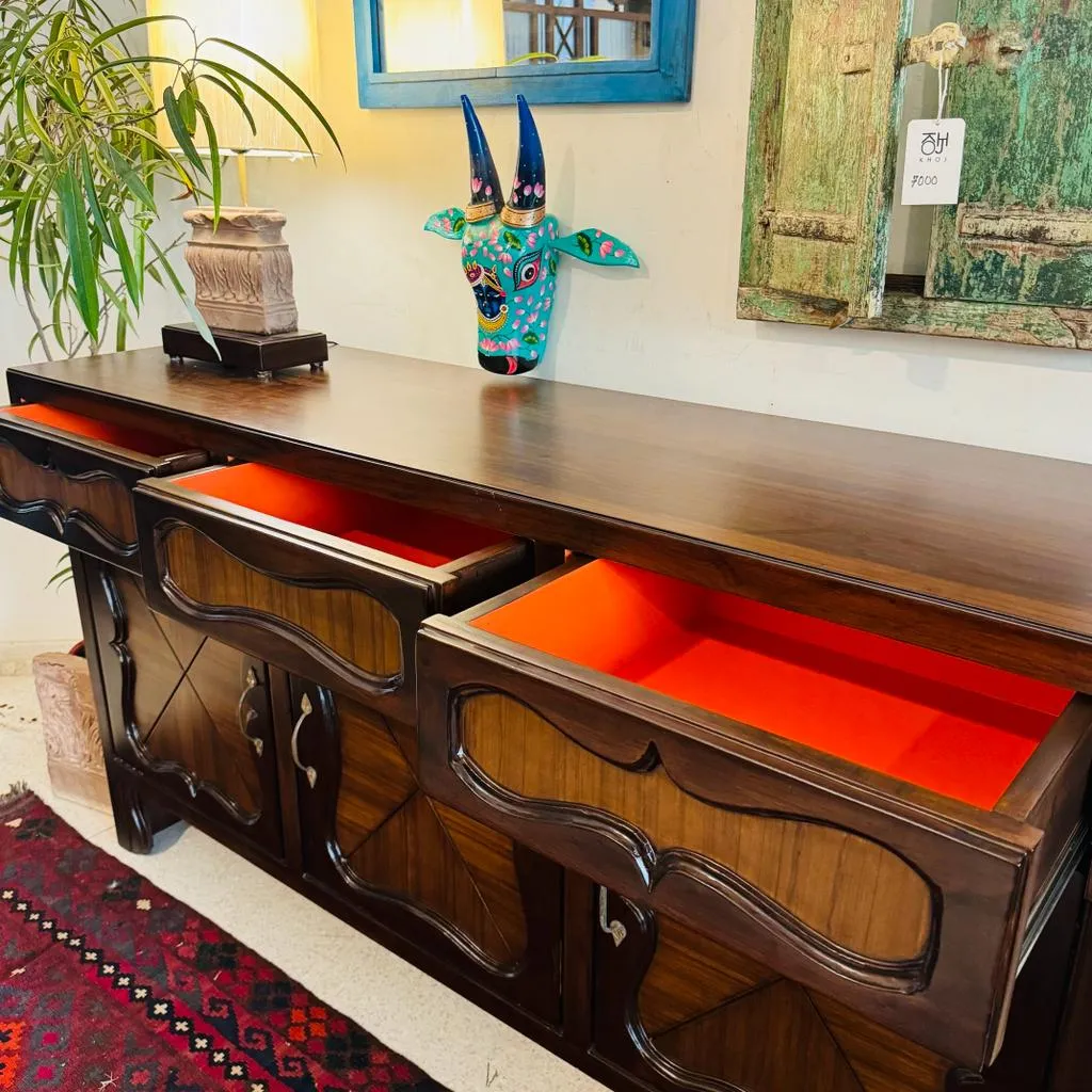 Teak Panels Wooden  Sideboard with Brass Fittings and Drawers : Shiza 2