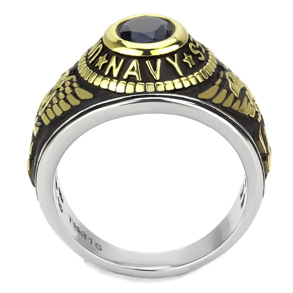 Two-Tone IP Gold (Ion Plating) Stainless Steel Ring with Synthetic Synthetic Glass in Montana for Women Style TK3726