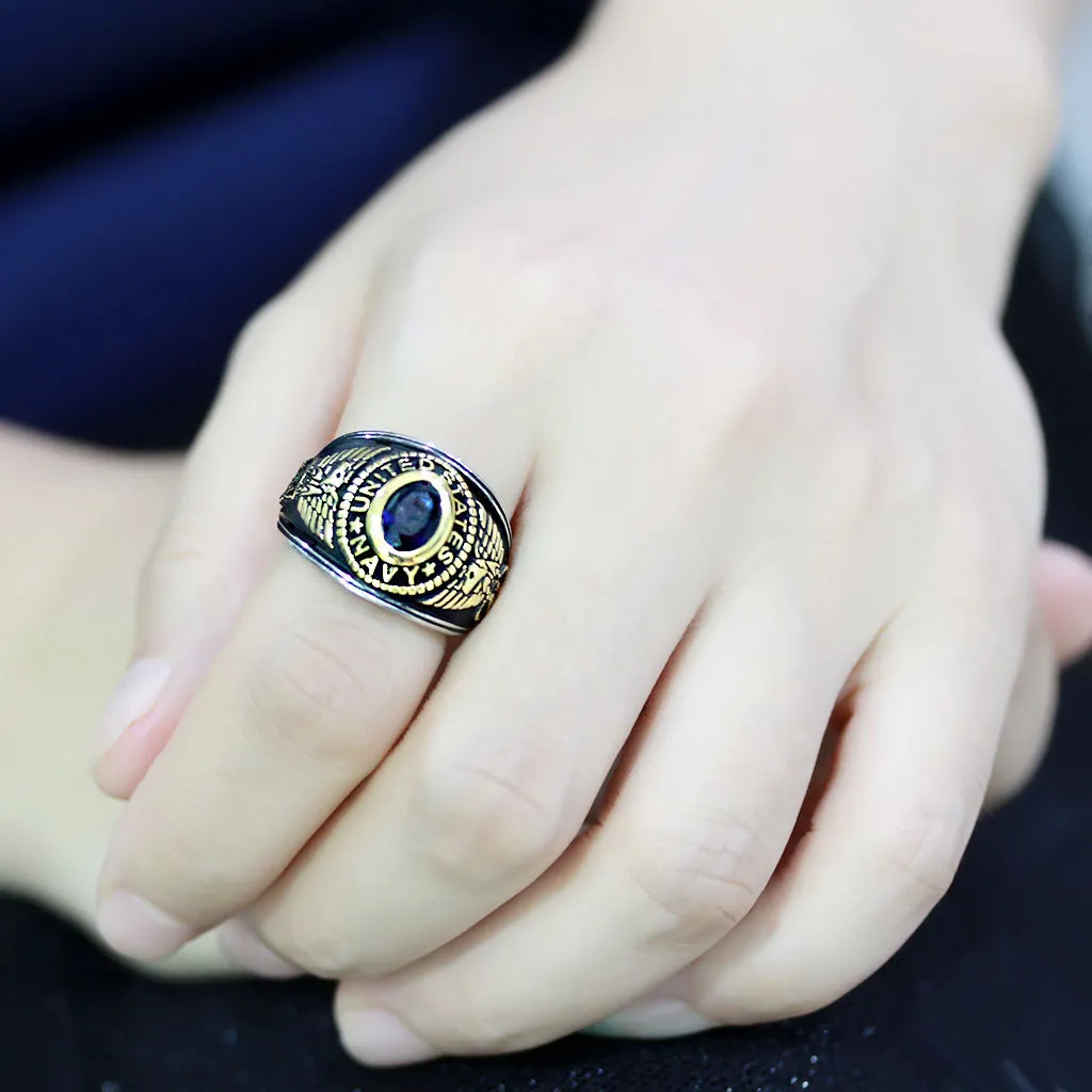 Two-Tone IP Gold (Ion Plating) Stainless Steel Ring with Synthetic Synthetic Glass in Montana for Women Style TK3726