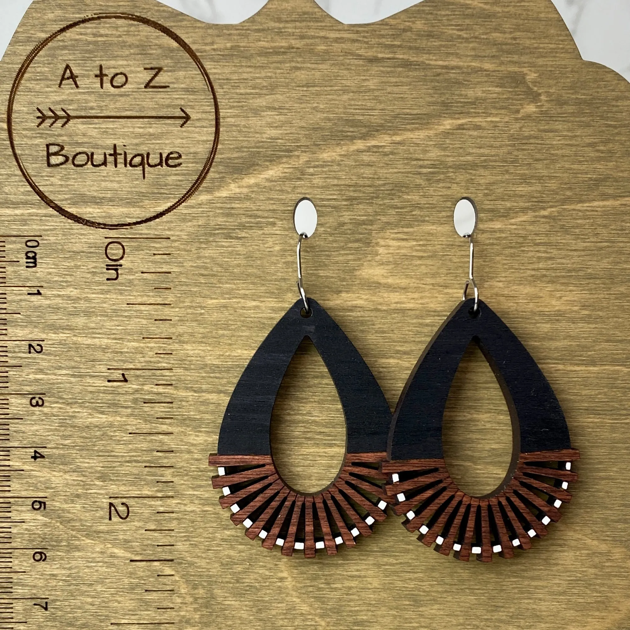 White Dot Cutout Teardrop Wood Hand Painted Earrings
