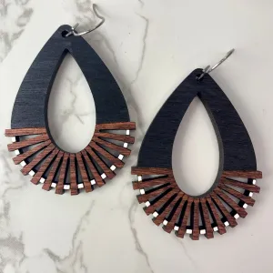 White Dot Cutout Teardrop Wood Hand Painted Earrings