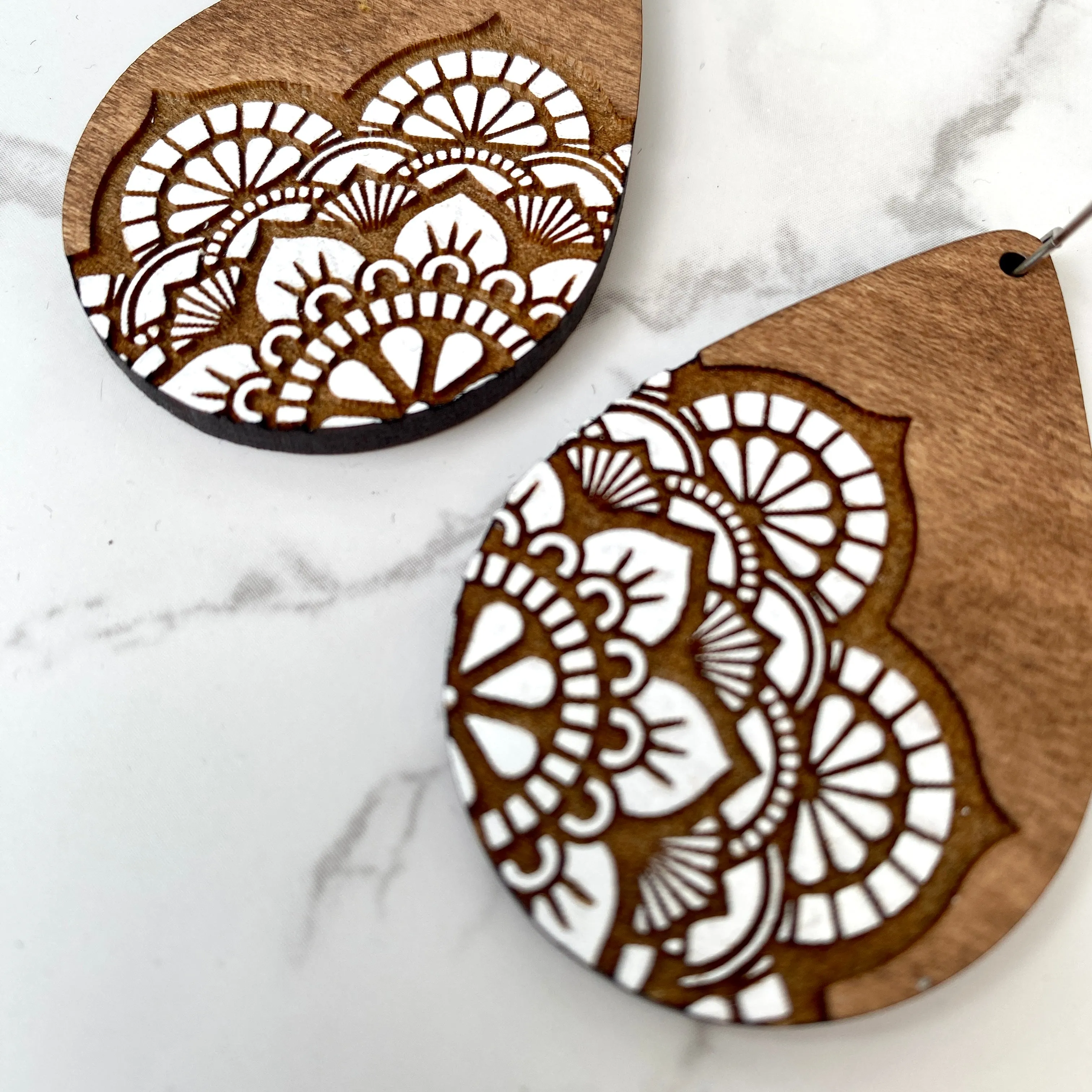 White Mandala Hand Painted Earrings